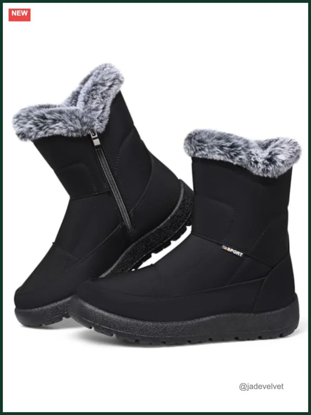 Women's Waterproof Fur-Lined Ankle Snow Boots Side Zipper Anti-Slip Winter